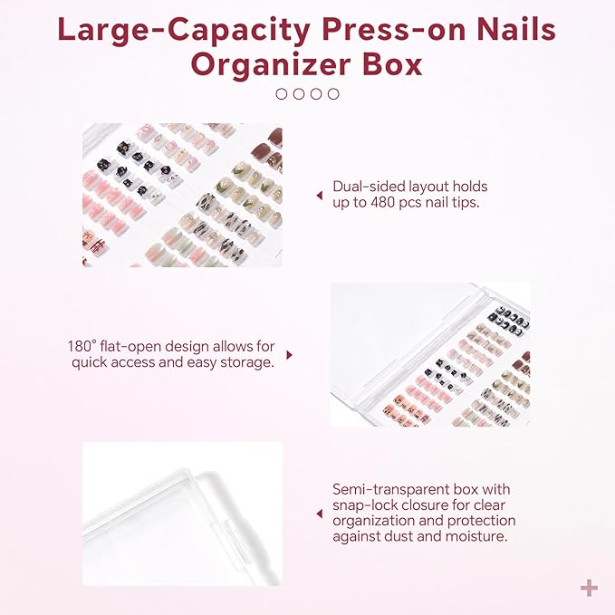 KADS Clear Press On Nails Storage Box Empty Press On Flase Nails Packageing Case Display Chart with Double Side Adhensive Tape (Box)