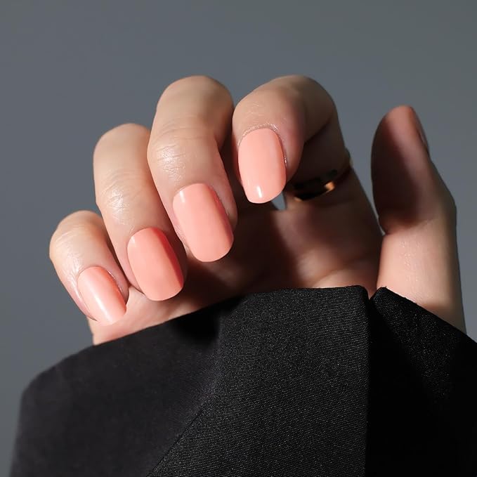 Nail Polish Strips (No UV Lamp Needed) - 22 Pcs Salon Quality Gel Nail Stickers - Long Lasting Wraps (Peach Pink)