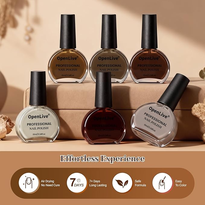 10ml Chocolate Brown Nail Polish Set 6 Colors Fall Winter Mocha Quick Dry Nail Polish Non Gel for Women Girls Gift