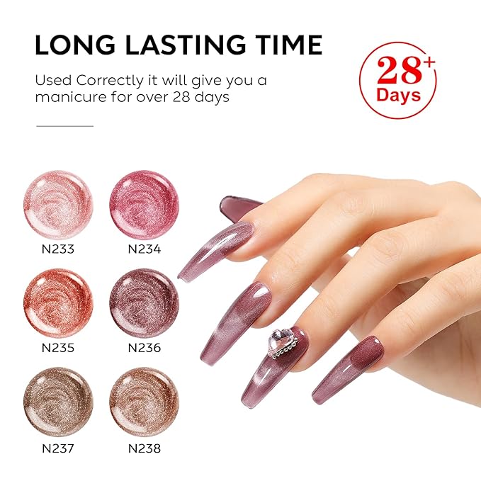 Nicedeco Hema Free Cruelty Free Vegan Gel Nail Polish 6 Colors Cat Eye Gel Polish Soak Off LED U V Gel for Nail Art Manicure Salon DIY
