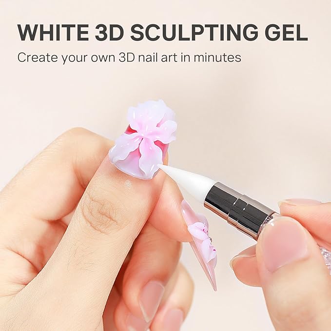 MIZHSE White 3D Gel Nail Art 30g Sculpting Gel Non-Sticky Molding Gels for Nails Solid U V LED Soak Off Gels Polish with Nail Art Pen Rub Chrome Powder Nail Design Home Manicure