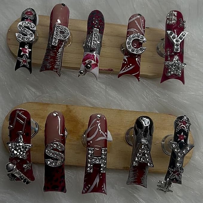 70PCS Nail Charms Alloy Sliver Large Letters Charm Piercing Nail Charms for Nails Design，3D Y2k Nail Jewels Bulk Nail Art Decor Set