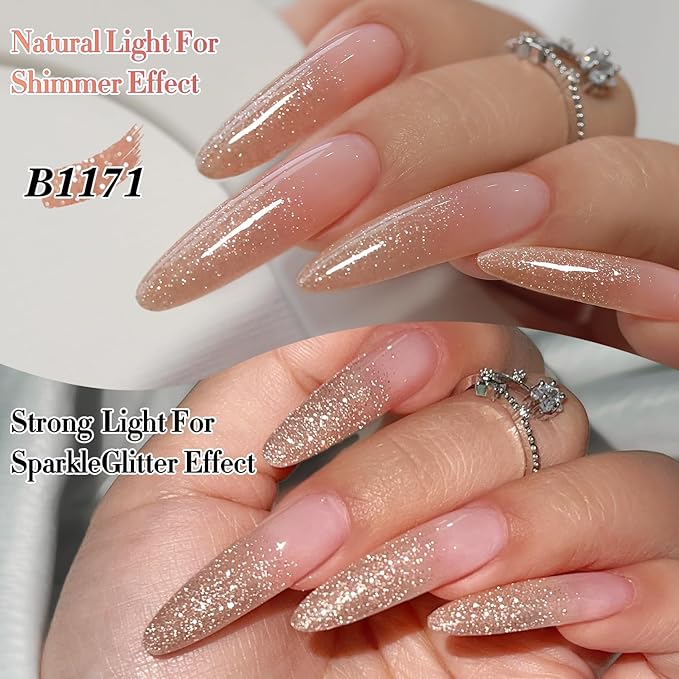 Double Rhythm 0.5Oz Glitter Gel Polish Shimmer Reflective Color for Nail Art Salon DIY Soak Off 15ml Nail Lamp Gel Polish at Home (Nude Pink-B1171)