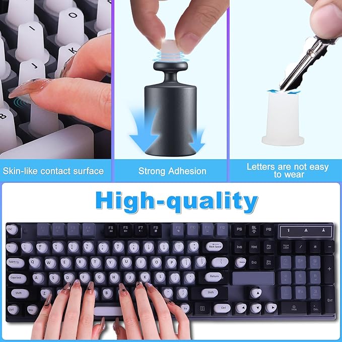 70 Pcs RaisedTip Keyboard Stickers for Long Nails with Letters: Adhesive Typing Bubbles for Women,Office & Gaming Girls Accessories Gift (White, 70)