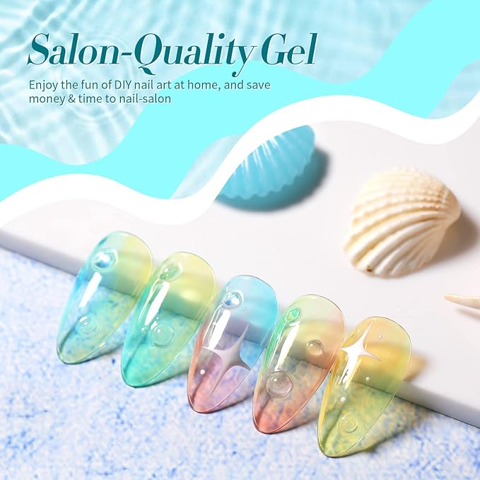 Born Pretty Pastel Jelly Gel Nail Polish Set Spring Summer Easter Gel Polish Crystal Glass Translucent Blue Green Yellow Pink Red Soak Off U v Gel Polish 7ML 6PCS