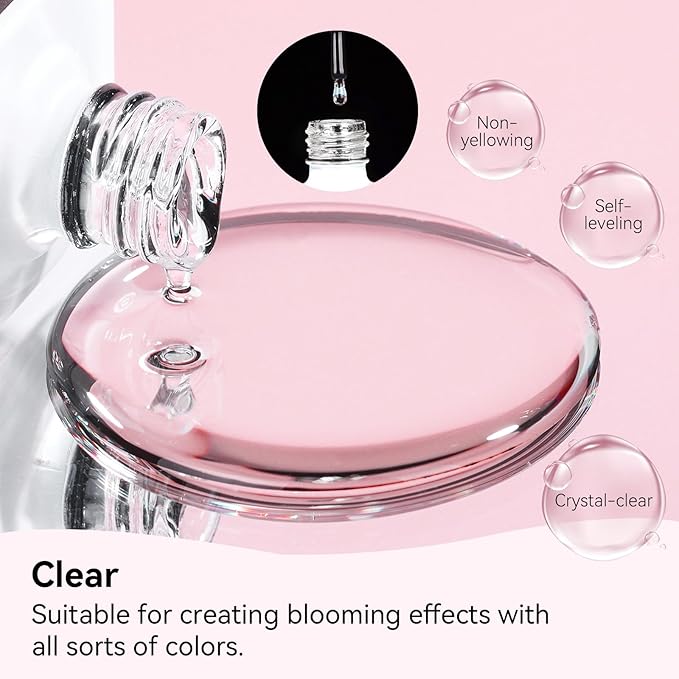 Makartt Blooming Gel-Clear 2 Pcs Blooming Gel Nail Polish Blossom Gels for Spreading Effect, Gels Paint Nail Art Supplies for Easy Marble Watercolor Floral Print Spring Nails DIY Manicure for Women