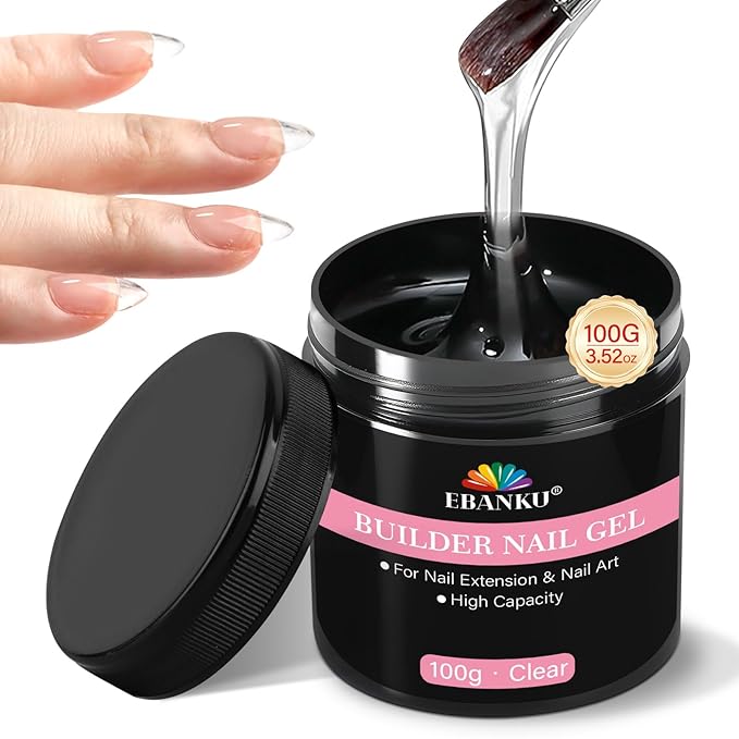 100g Builder Gel for Nails, EBANKU 7 in 1 Clear Builder Nail UV Gel Strengthener Nail Enhancement Building Apex Rhinestone Glue in a Bottle Base Polish Coat for Extension DIY Salon Home