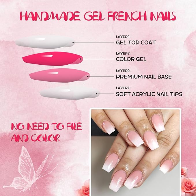 AddFavor 240pc Ombre Coffin Press on Nails Short Fake Nails - Glue on Nails Coffin Acrylic Nails Press ons Nail Tips Short Stick on Nails with Nail Glue and Adhesive Tabs for Women