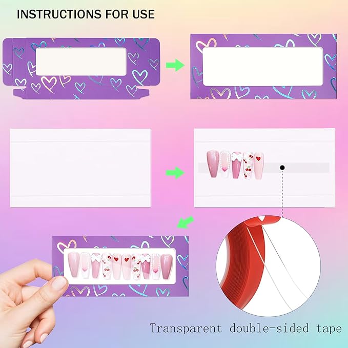 74PCS Press on Nails Packaging Box Set Includes 35PCS Empty Nail Package Box 35PCS White Background Paper 1 Double Sided Tape and 3 Thank You Stickers for Press on Nail Business