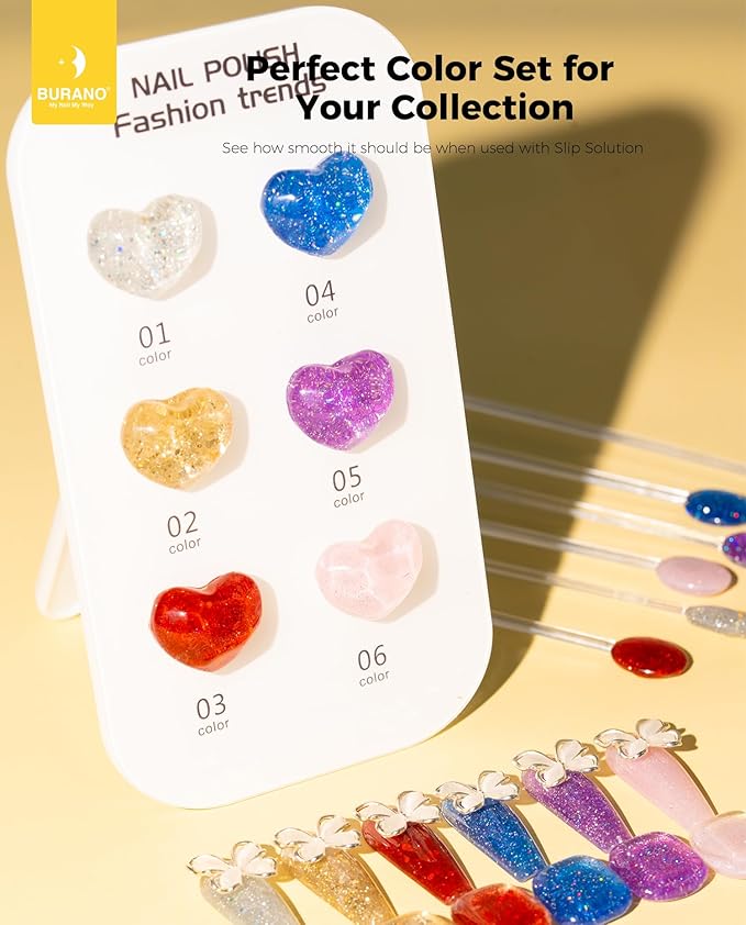 BURANO Poly Extension Gel Nail Kit, 6 Colors Nail Poly Nails Builder Gel Set for Beginner & Professional Using, DIY Starter Kit Nail Art Gift (Glittery)