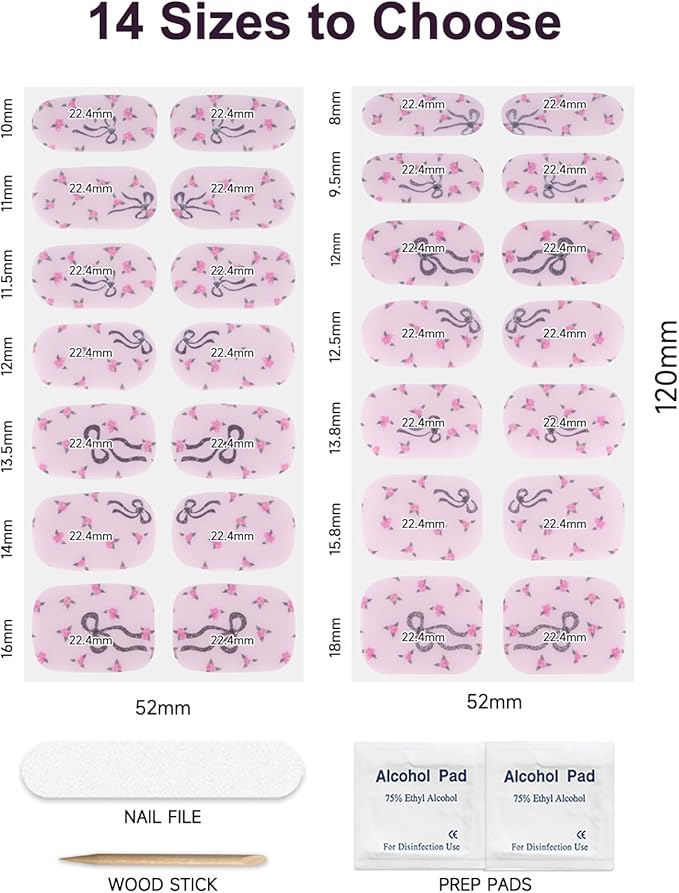 Semi Cured Gel Nail Strips,28 pcs Cute Bows Gel Nail Stickers with UV Light Required,Long Lasting Nail Art Stickers, Easy to Apply（Pink）