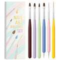 Nail Art Brushes Set – 6Pcs Gel Polish Nail Brush with Liner, Flat, Angled & Dotting Tips – Acrylic Nail Art Design Tools for DIY Manicure, Nail Extension, Salon Use – Pastel Colors with Gift Box