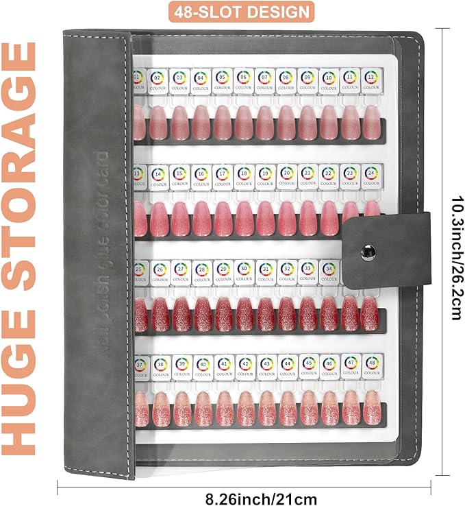48 Magnetic Nail Swatch Book,Leather Nail Color Display Book with 48 Magnetic Tips & Number Labels,Professional Nail Salon Color Display Book for Easy Preview & Storage