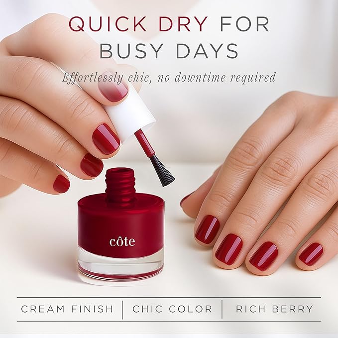 Cote Beauty’s Warm Rich Berry Natural Nail Polish, Luxurious, Creamy Finish, Long Lasting Nail Polish Chip-Resistant, Vegan & Cruelty-Free, Complements All Skin Tones, 0.27 Fl Oz