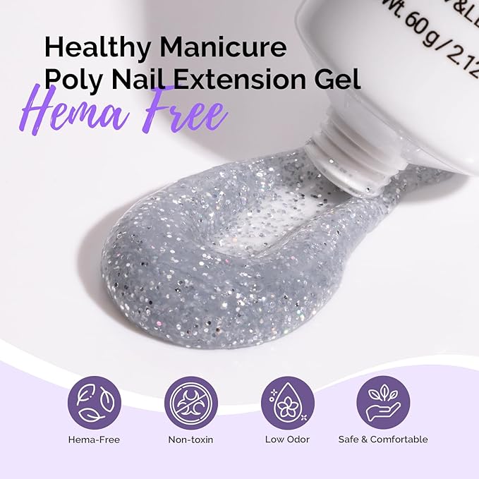MelodySusie Poly Nail Extension Gel 60g Hema Free Soak Off UV Lamp Cured Nail Thickening Nail Art Design Manicure Gift for Women 020F