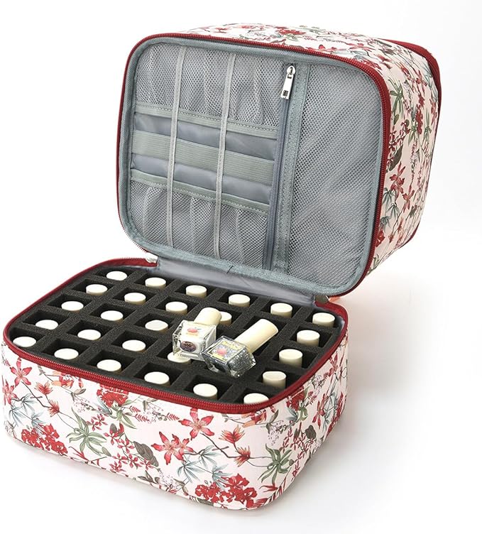 Nail Polish Organizer Aesthetic Nail Organizers and Storage, Bow Nail Supplies Kit Organizer Travel Carrying Case for Manicure Tools (Floral E, 2 Layer)