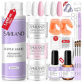 SAVILAND Acrylic Nail Kit for Beginners: White Pink Clear Acrylic Powder and Liquid Set with Nail Dehydrator Primer Brushes Forms Tips Tools Nails Kit Acrylic Set with Everything Home DIY
