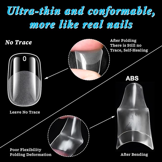 LoveOurHome 420pc Medium Squoval Gel Nail Tips Round Square Press On Nails Clear Full Cover False Artificial Fingernail for Gel Extension Acrylic Nails