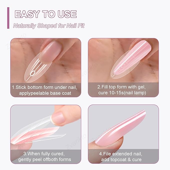 Sandwich Nails Dual Forms 240Pcs Oval Shape, Dual Nail Extension Forms with 15 Sizes, Reusable Plastic Nail Mold for Builder Gel & Poly Gel, No Paper Forms Needed, Salon & Home DIY Nail Art