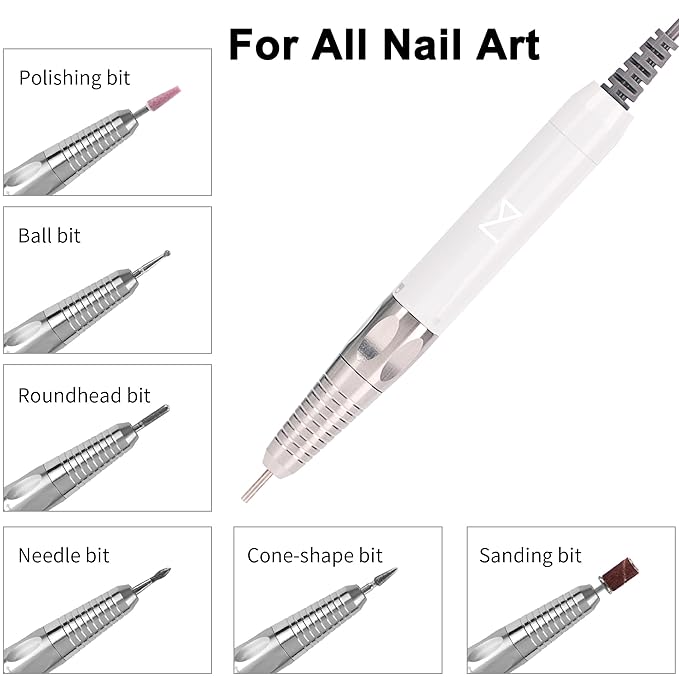 M - Max Brushless Motor Nail Drill Handpiece Only - 35K RPM | Machine Not Included | Compatible with M Brushless Nail Drill System (Handpiece - White)
