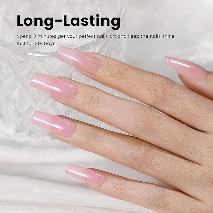 RARJSM Nude Pink Gel Nail Polish with Purple Pearl Glitter Clear Sheer Nude Shimmer Gel Polish 15ml UV LED Soak Off Transparent Soft Pink Color Home Salon French Manicure Varnish Curing Requires