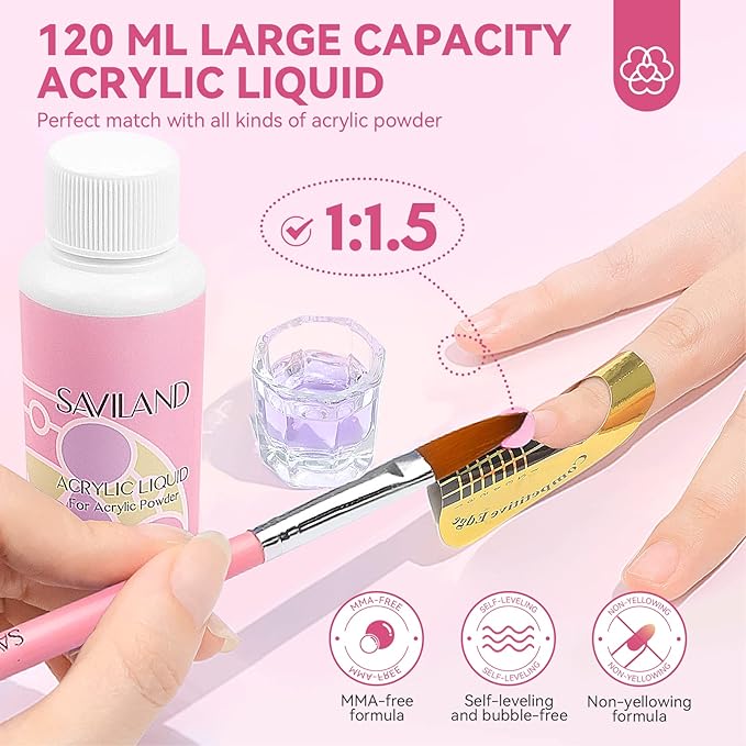 SAVILAND Acrylic Nail Kit with Everything: Complete Nails Kit Acrylic Set For Beginners & Enthusiasts Gel Polish Set U V Lamp, Nail Brushes, and Decorations for DIY Home Salon