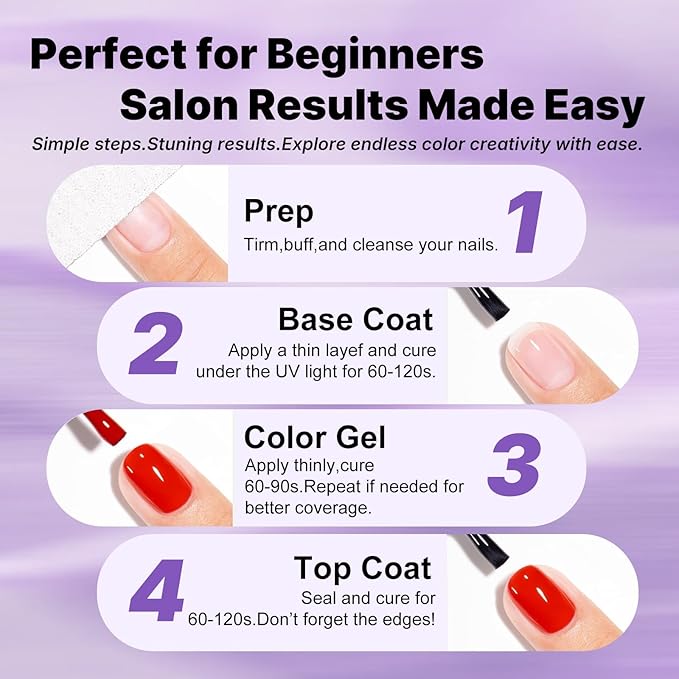 JR Purple Gel Nail Polish Set, 16ml Full Size Bottle 6 Colors Purple 9D Cateye Glitter Nail Gel Polish Gift Soak Off Led Nail Art Kit Salon DIY Colorful Bottle H Set