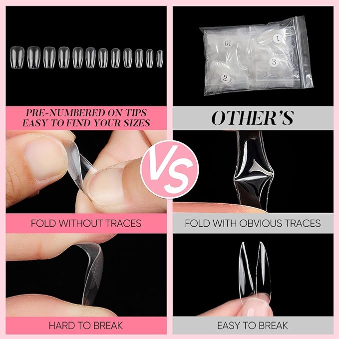 AIMEILI Short Square Fake Nails 504pcs Press on Nails Pre-shape Half Matte Nails Tips for Full Cover Acrylic French False Nails Nail Extension DIY 12 Sizes