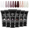 Modelones Poly Nail Gel Set, 6 Colors Burgundy Red Brown Champagne Gold Poly Extension Gel Builder Snow White Nude Grey Elegant Lady Collection French Manicure DIY Home Salon