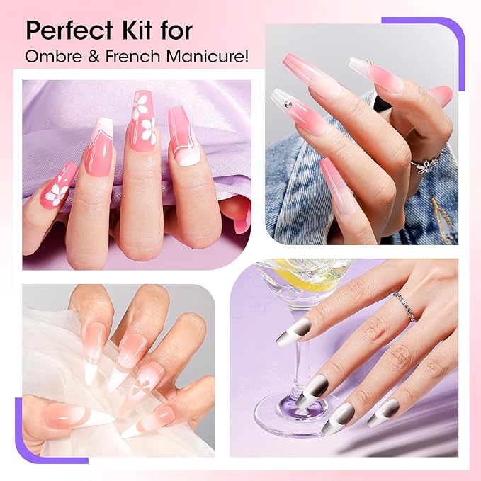 GELLEN Cushion Patting Gel Polish, Ombre Black Nail Polish, Pat Pat Painting Gel for Drawing Liner French Nail with Silicone Brush & 36pcs French Tip Guide
