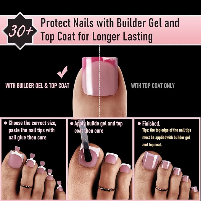 Press On Toenails, 180Pcs French Tip Toe Nails Sharp Square for Women Pre-Designed Soft Gel Thick False Toenail Extension, Brown Berry Pink Full Cover Acrylic Nails for Salon & DIY 15 Sizes