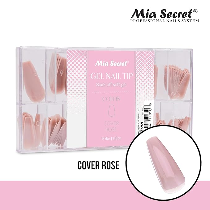 Mia Secret Soak off Soft Gel Nail Tip MADE IN USA for Salon and DIY (Cover Rose, Coffin)