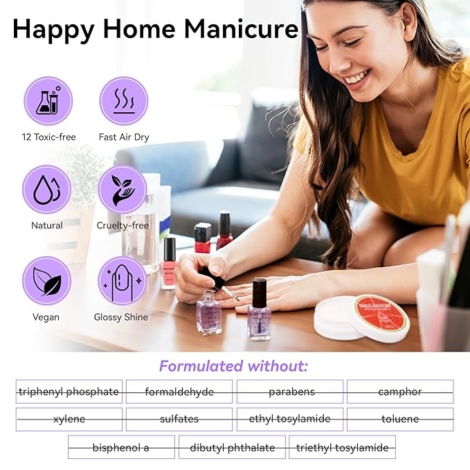 Clear Nail Polish Base Top Coat Anti-UV, 2PCS Rich in Calcium VE Nail Strengthener, High Shine Top Coat Chip Resistant Quick Air Dry Prevents Discoloration, Vegan Cruelty-free