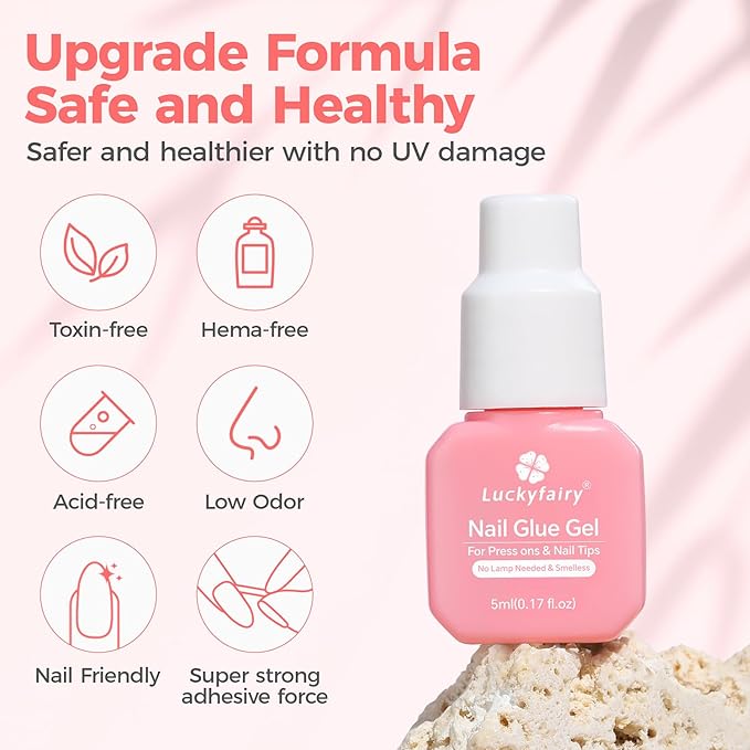 Super Strong Gel Nail Glue for Press On Nails: Upgraded No U V Lamp Needed Glue Gel, Travel-Size 5ml Air Quickly Dry for Nail Tips Fake Nails Long Lasting with Professional Salon Quality
