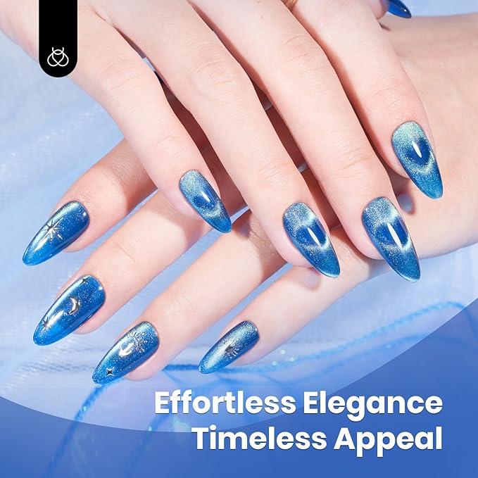 Beetles Blue Cat Eye Gel Nail Polish - 15ML Blue Glass Cat Eye Glitter Magnetic Gel Polish Shimmer Soak Off UV Stellar Whisper Collection Nail Art Design Manicure Gifts for Women