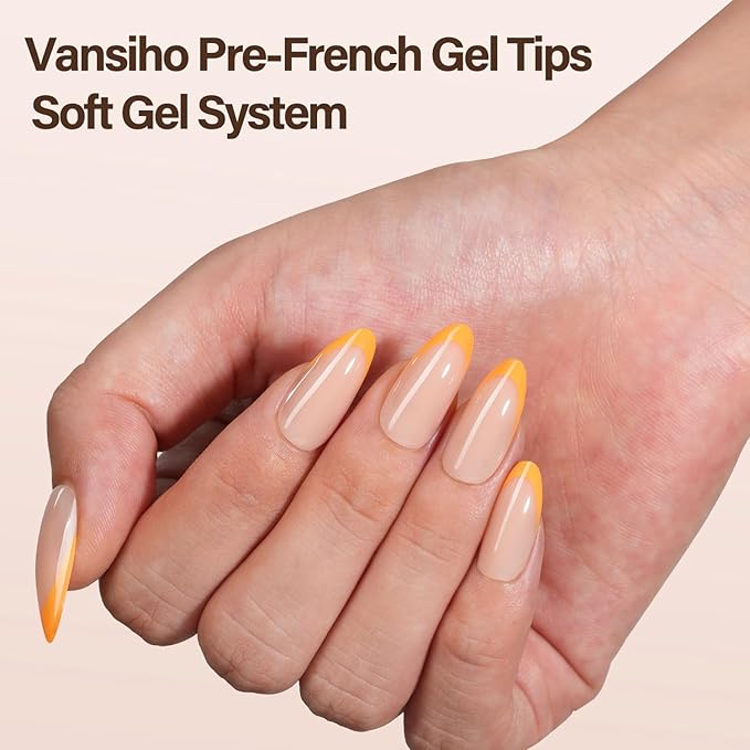 150Pcs Gel Nail Tips Almond, Vansiho French Tip Press on Nails, Medium Almond Nail Tips, Pre-French Tips Press on Nails, Acrylic Fake Nails for Nail Art DIY 15 Sizes