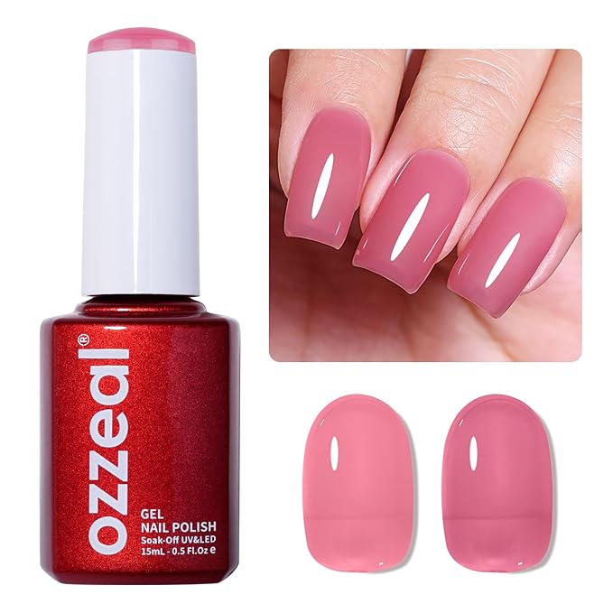 Jelly Gel Polish, Rose Pink Jelly Nail Gel Polish Translucent Spring Summer Sheer Soak off UV LED for Nail Art DIY Manicure 0.5 Fl Oz