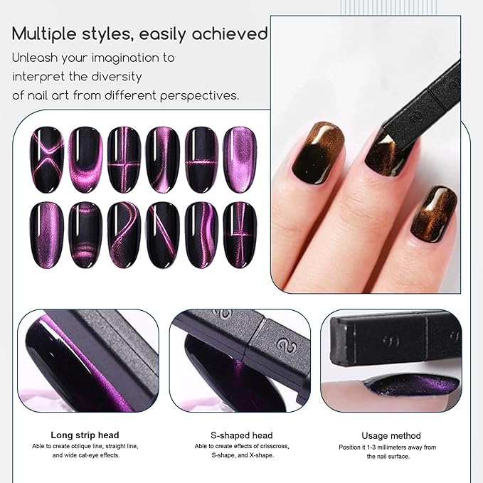 26 Pieces Cat Eye Magnet for Nails 3-in-1 Nail Heart Magnets Cylindrical Strong Nail Magnet Multi-Functional Nail Magnet Wand Flower Magnet Stick Magnetic Beads for Cat Eye Gel Nail Polish