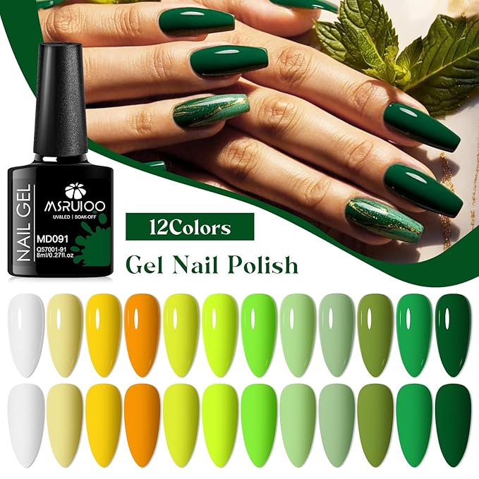 12Pcs Gel Nail Polish Set Nude Gel Polish Kit Orange White Grass Green Lime Greener Nail Polish Kit for Women Girls