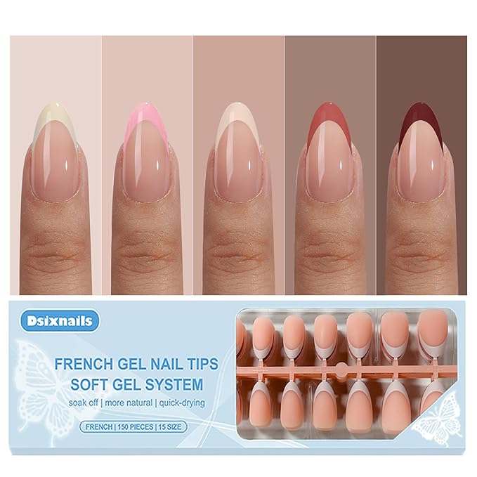 Skin Tones Almond French Tip Press on Nails, 150pcs Square Soft Short Press on Nails in 15Sizes, Pre-lasting Acrylic Gel Nail Tips, No Need to File Fake False Nail Tips Extension for Women Nails
