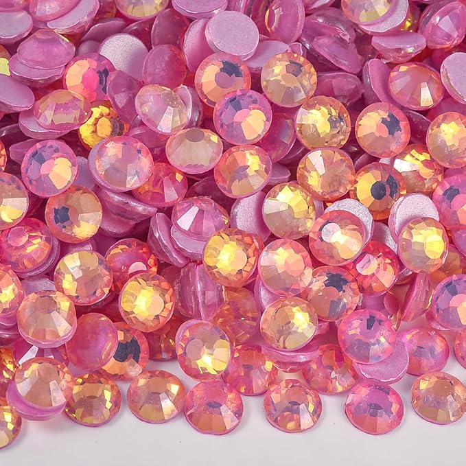 Blinginbox Flatback Rhinestones Round Gems, 1440pcs Luminous Series Glass Stones Neon Gems Non Hotfix Crystal Rhinestones for Nail Charms Crafts Clothes Tumblers,Rose Luminous Opal,SS20.