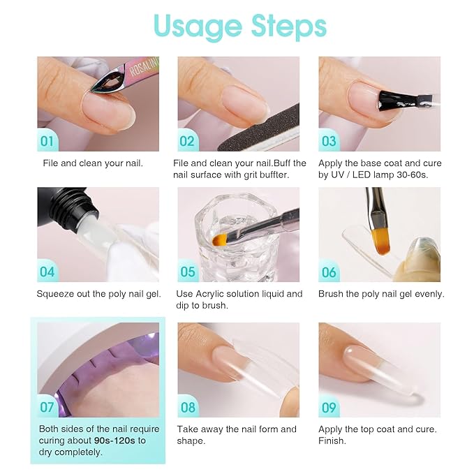 ROSALIND Clear Extension Gel, 2 PCS 1oz/30ml Clear Poly Nail Gel kit Builder Transparent, Nail Thickening Poly Tube Need UV Lamp