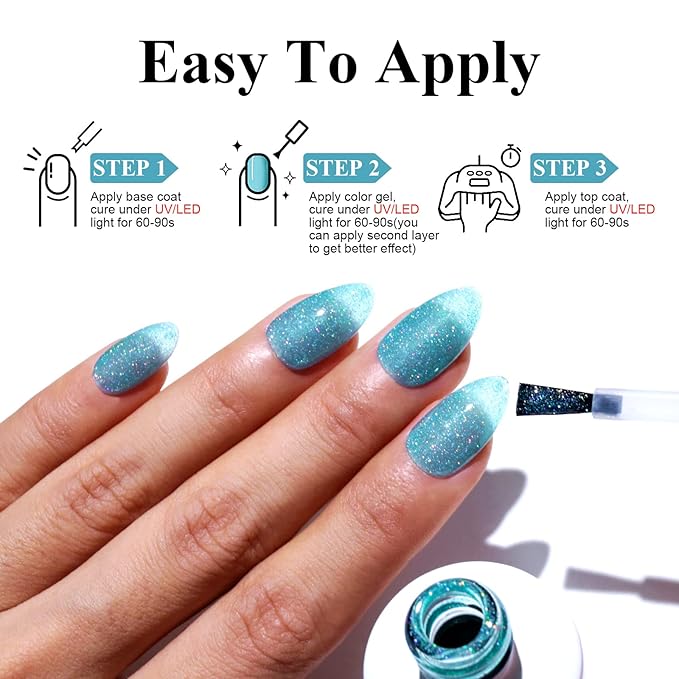 Imtiti Gel Polish, 1 Pc 0.5 Fl Oz Light Sky Blue Glitter Gel Polish, Soak Off LED U V Nail Gel Polish, DIY Nail Art Starter Manicure Salon Kit for Women Girls