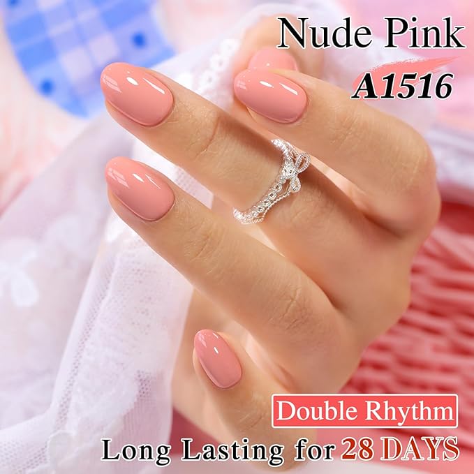 Double Rhythm 0.5 Oz Gel Nail Polish Neutral Natural Same Color Same Bottle Translucent Light Milky Pastel 15ML Manicure French Design Art DIY at Home (Nude Peach-A1516)