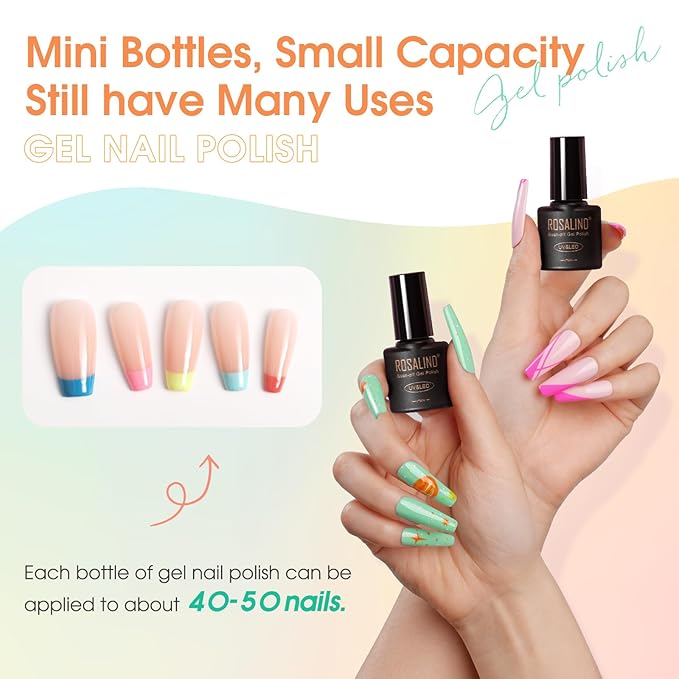 ROSALIND 65PCS Gel Nail Polish Set, 60 Colors Glitter Red Gel Polish with 5 Bottles of Base and Glossy Matte Top Coat Soak off Nail Set Suitable for All Seasons