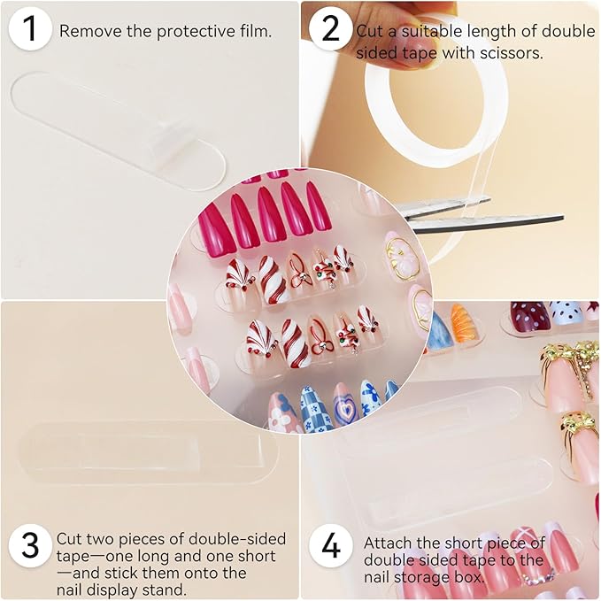 50 PCS Nails Packaging Bags with Nail Stand for Fake Nail, Holographic Press On Nail Storage Container Nail Art Kit for Diy Design,Nail Cardboards with 2 Double-sided Adhesive Tape Salon Home