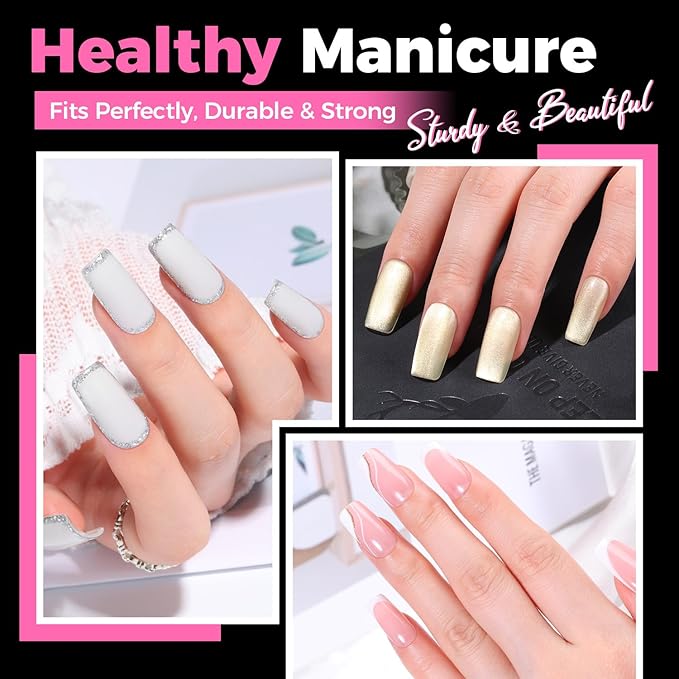 UNA GELLA Square Gel Nail Tips 15 Sizes Medium Square Press on Nails Pre Etched 300pcs Soft Gel Fake Nails Full Cover For Nail Extension Home DIY Nail Salon for Women
