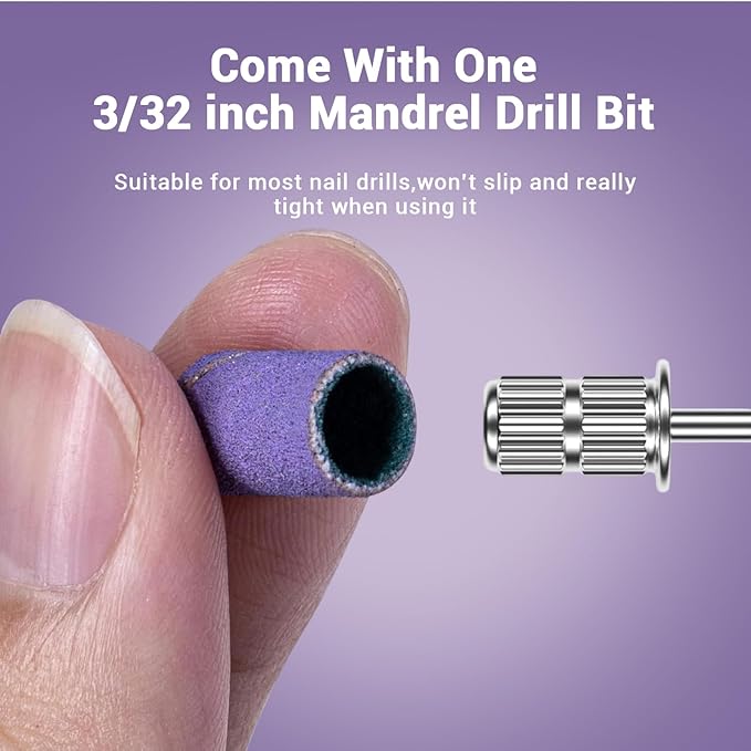 MelodySusie 100 Pcs Nail Drill Bits Sanding Bands for Nail Drill 240 Extreme Fine Grit Nail File Sanding Bands for Acrylic Nails Gel Manicures and Pedicure, Purple