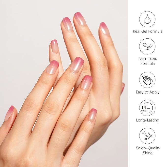 DANNI & TONI Semi Cured Gel Nail Strips Pink Transparent Ombre Pearlescent Gel Nail Wraps 28 Stickers | Mauve Breath