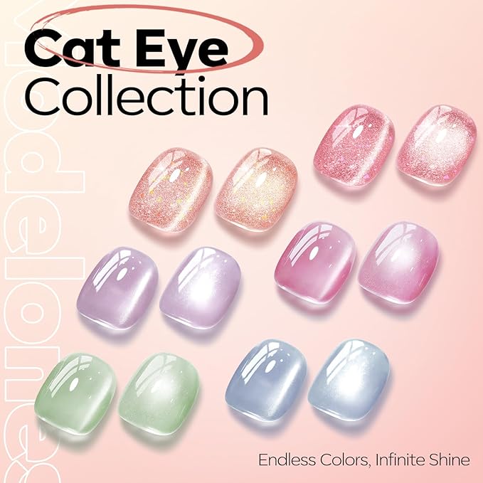 modelones Nude Cat Eye Pink Gel Polish 9D Cateye with Magnet Gold Glitter Gel Nail Polish Shimmer U V Soak Reflective Translucent Jelly Gel Magnetic Nail Polish 15 ML